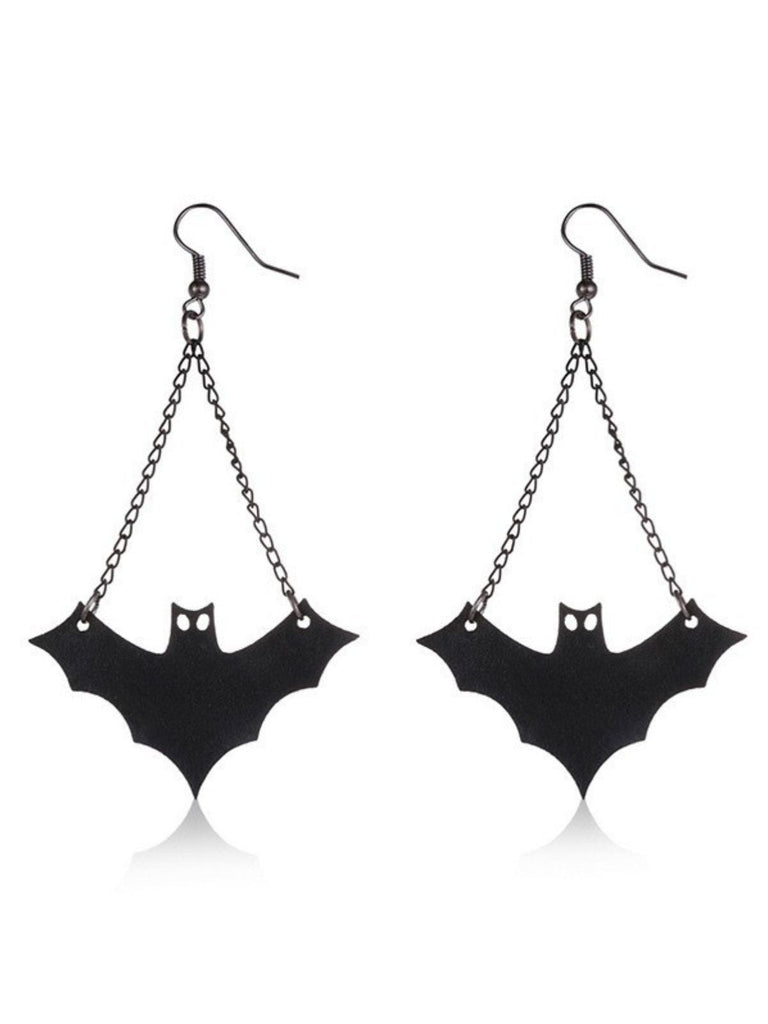 Boucles d’oreilles pendantes noires à chaînes et chauves-souris - 1