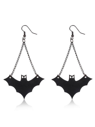 Boucles d’oreilles pendantes noires à chaînes et chauves-souris - 1