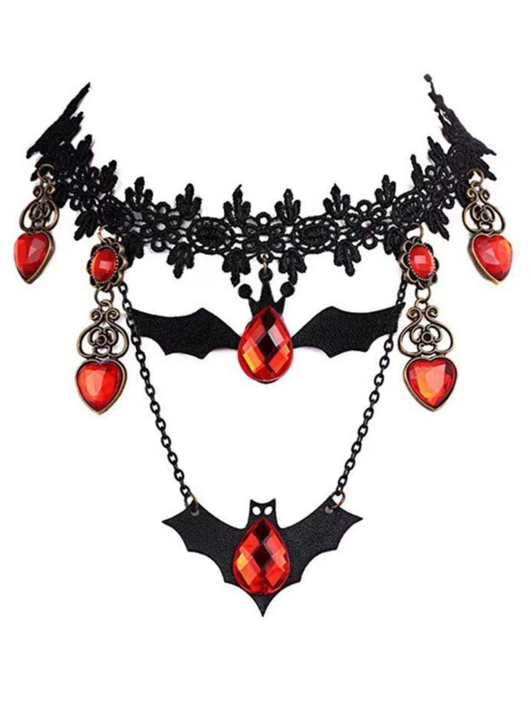 Collier gothique rouge à pendentif chauve-souris et goutte de sang - 3