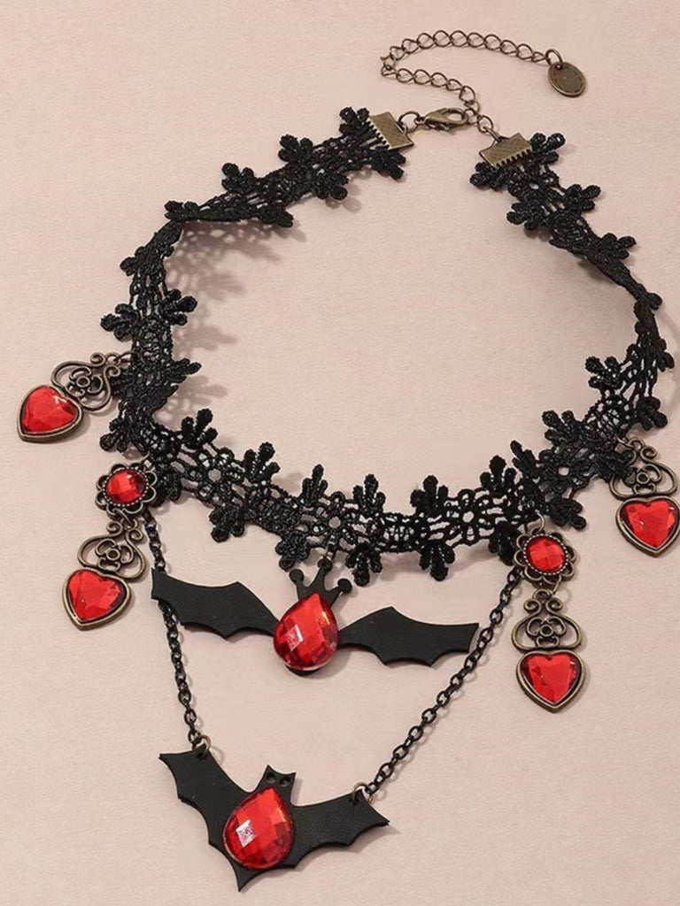 Collier gothique rouge à pendentif chauve-souris et goutte de sang - 2