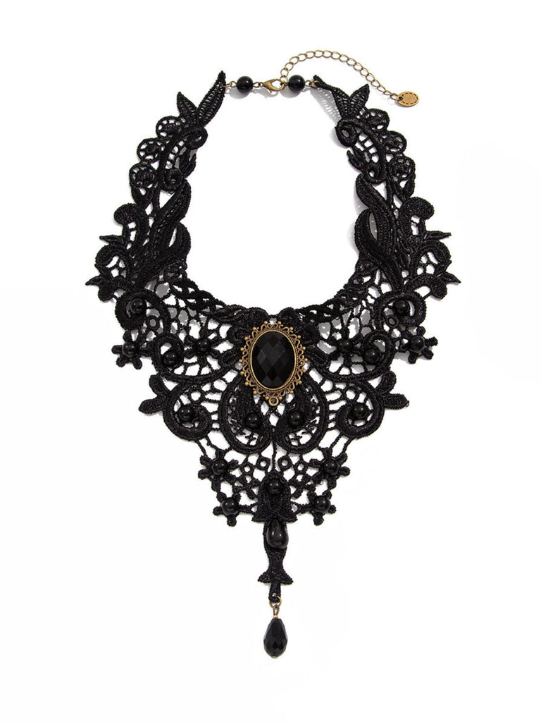 Collier ras-de-cou gothique victorien en dentelle avec pendentif en pierre
