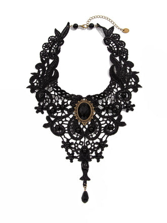 Collier ras-de-cou gothique victorien en dentelle avec pendentif en pierre