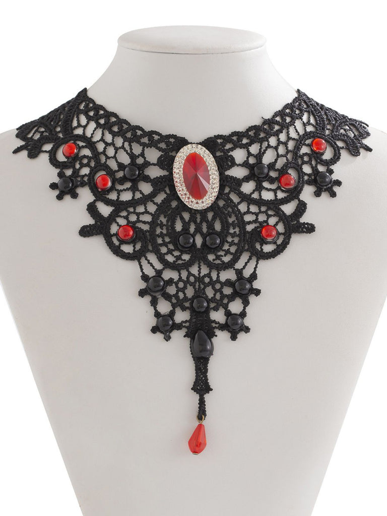 Collier ras-de-cou gothique victorien en dentelle avec pendentif en pierre