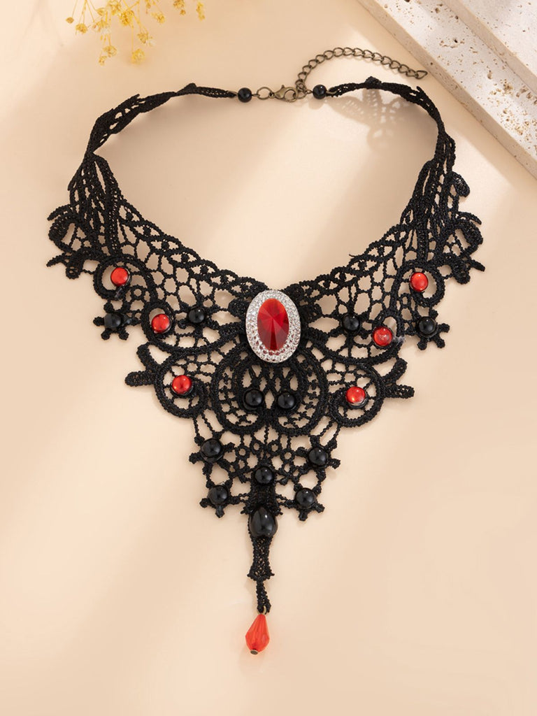 Collier ras-de-cou gothique victorien en dentelle avec pendentif en pierre