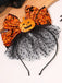 Bandeau orange d’Halloween en tulle avec citrouille, toile d’araignée et nœud
