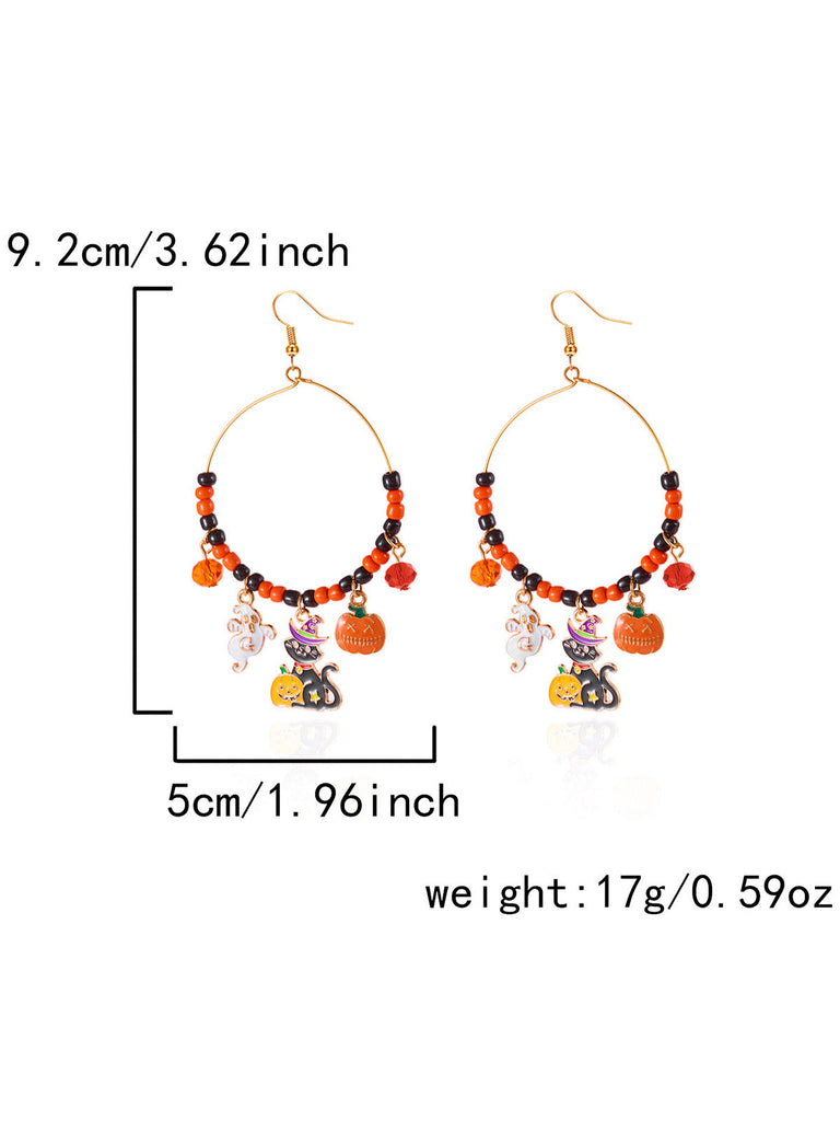 Boucles d’oreilles créoles vintage d’Halloween avec breloques citrouille et chat