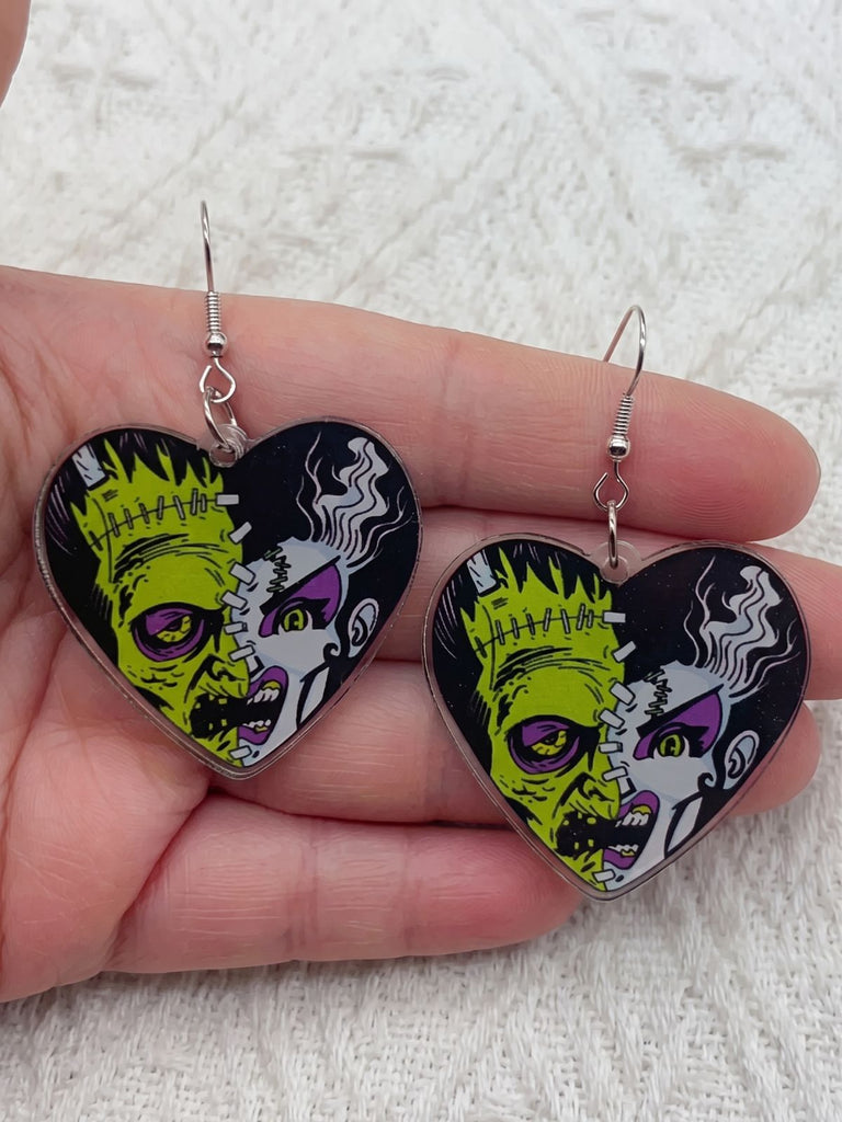 Boucles d’oreilles pendantes cœur Mariée de Frankenstein pour Halloween