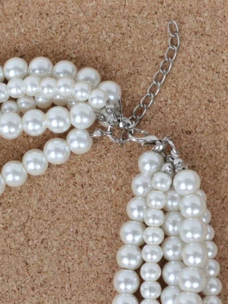 Collier statement blanc multirang en perles imitation