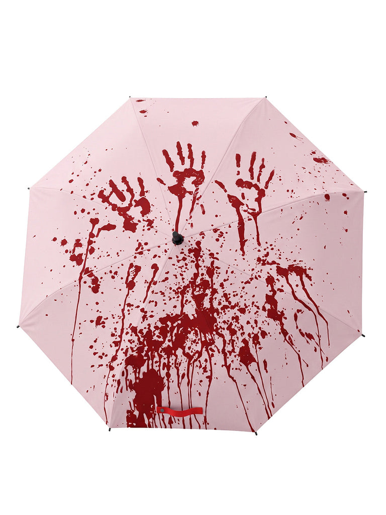 Parapluie automatique rose à éclaboussures de sang révélées par la pluie pour Halloween