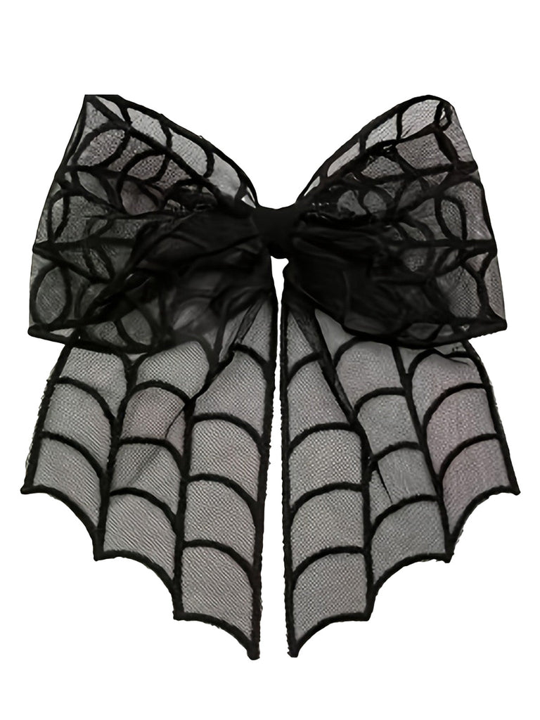 Nœud à cheveux gothique noir en tulle à toile d’araignée