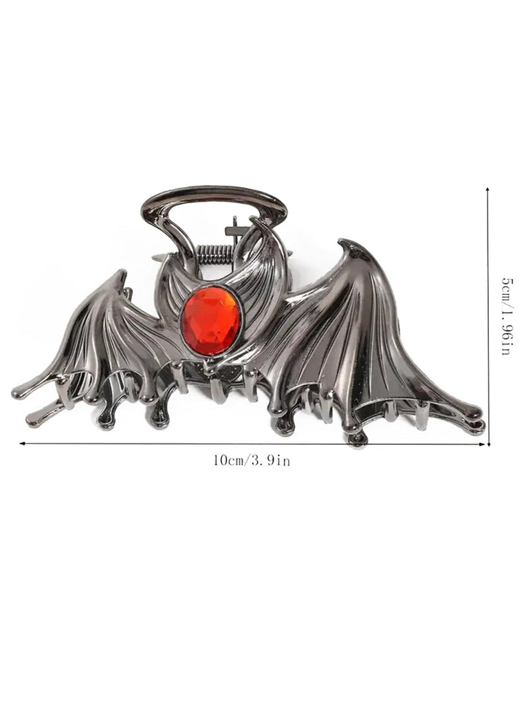 Pince à cheveux métallique gothique ailes de chauve-souris avec gemme rouge