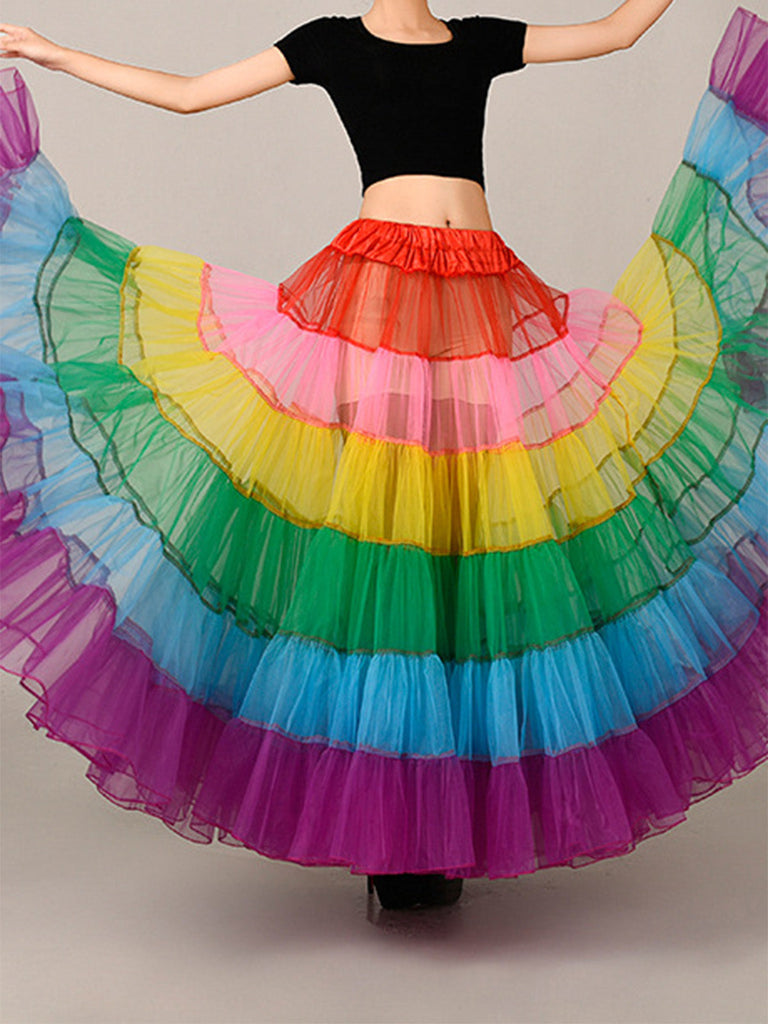 Jupon arc-en-ciel en tulle étagé avec cerceau années 1950