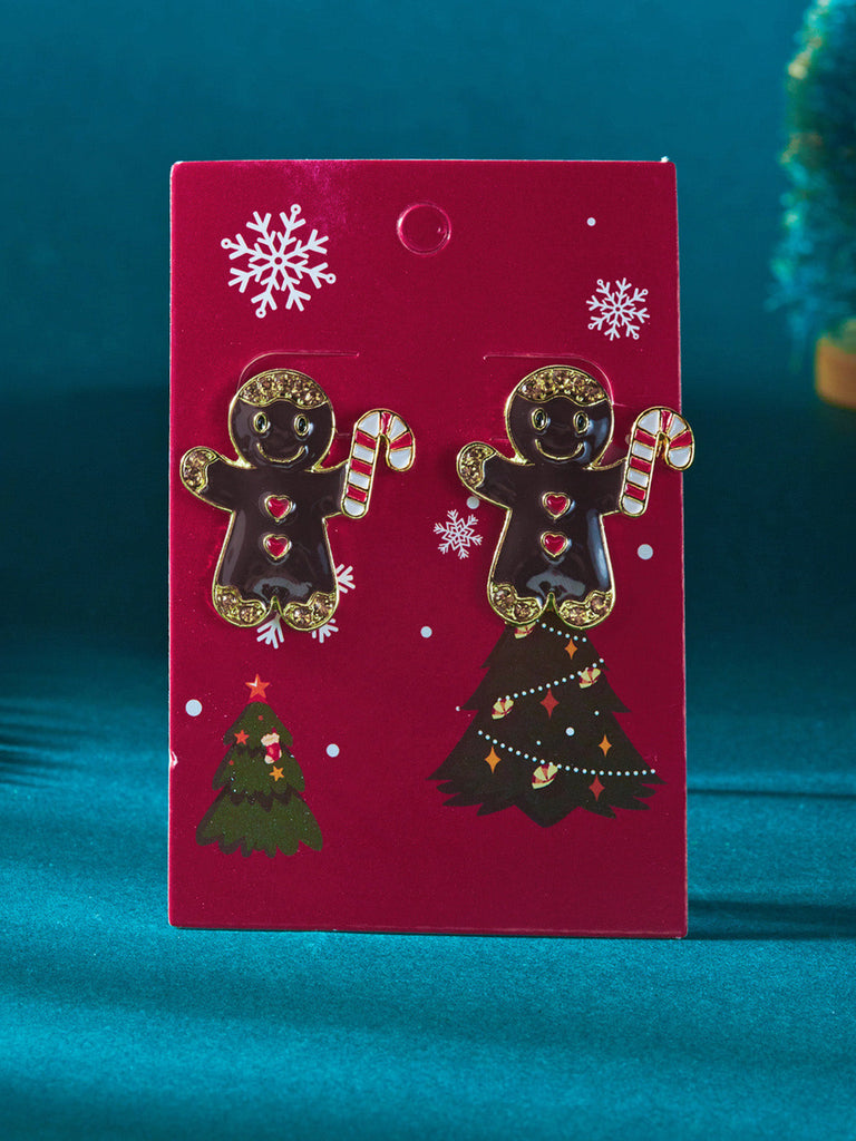Boucles d’oreilles puces de Noël en émail à motifs bonhomme en pain d’épices et sucre d’orge - 3