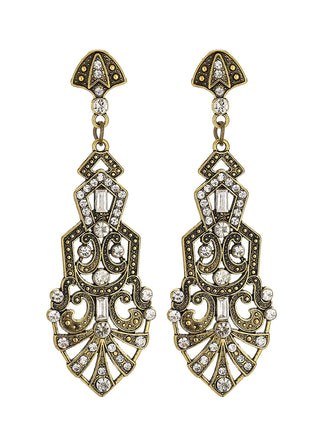 Boucles d’oreilles pendantes vintage dorées à filigrane, cristal et motifs géométriques - 1