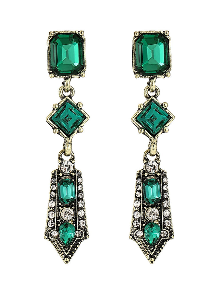 Boucles d’oreilles pendantes Art déco à strass géométriques