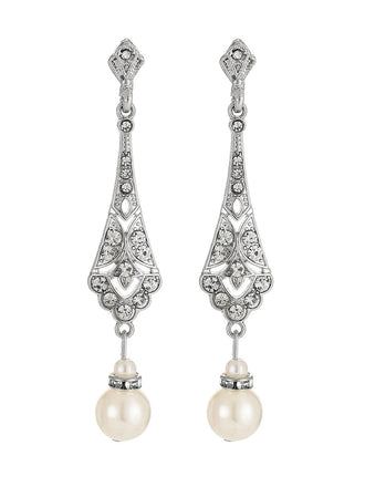 Boucles d’oreilles pendantes vintage en alliage, perles et strass - 2