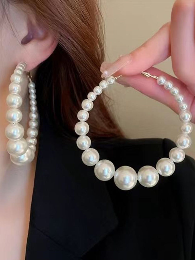 Boucles d'oreilles vintage à grand cerceau en perles