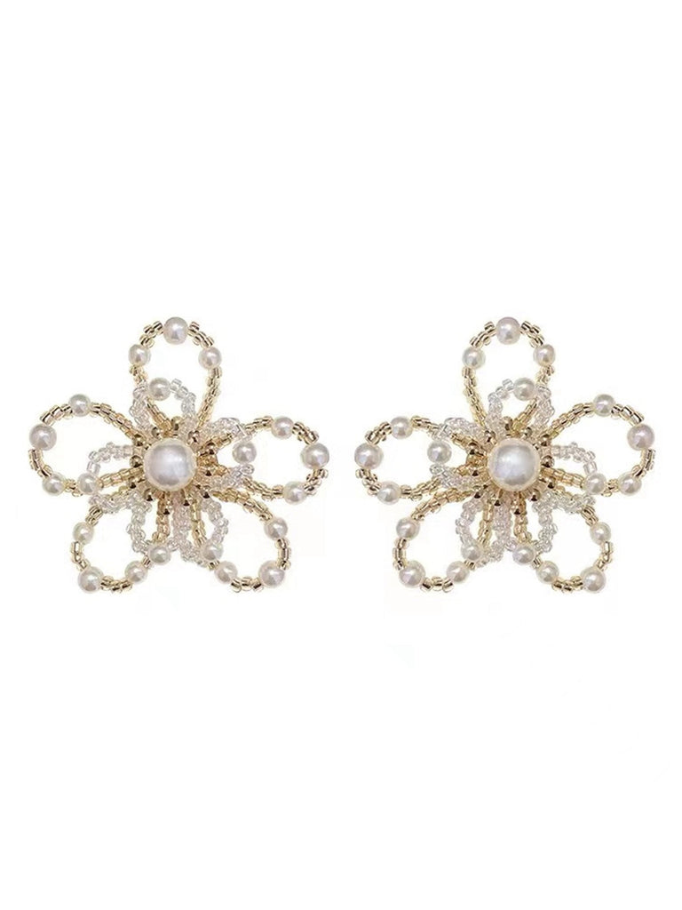 Boucles d'oreilles à tige creuses en perles rétro blanches