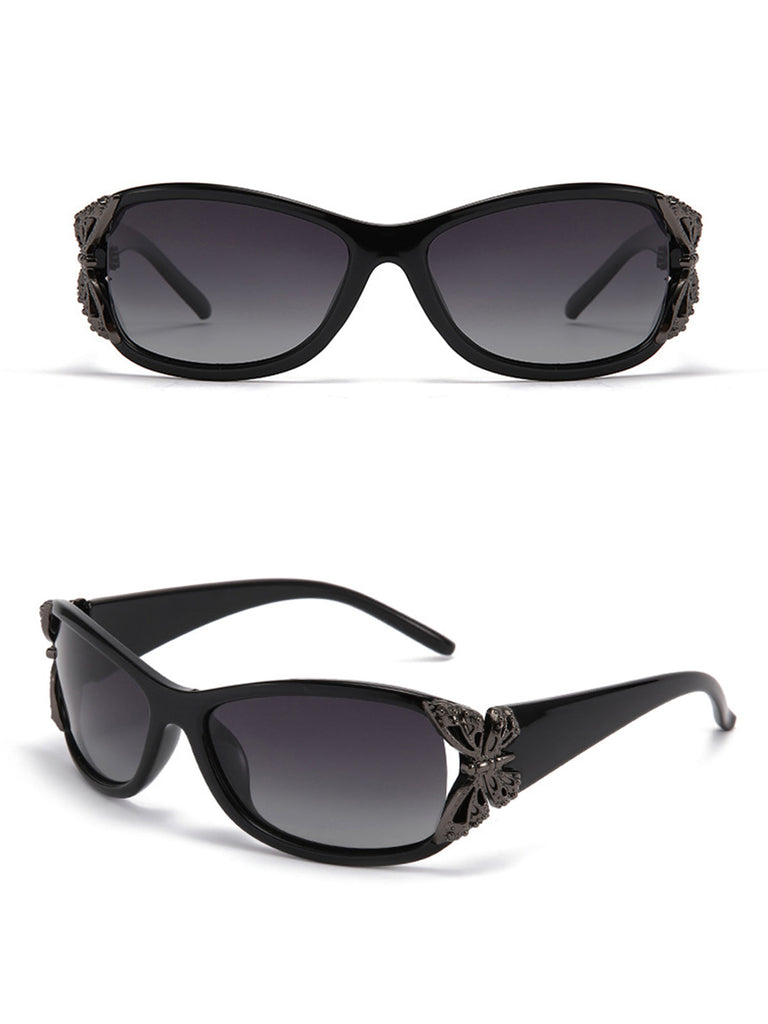 Lunettes de soleil rétro noires à décor de papillon
