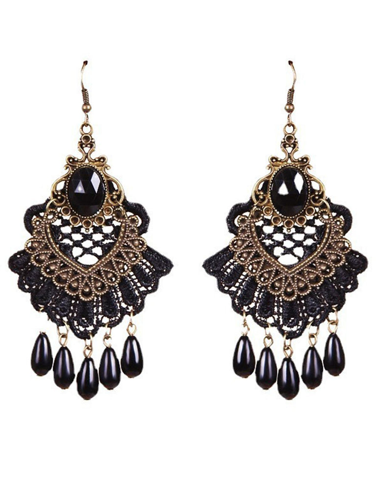 Boucles d'oreilles vintage pendantes en perles de rubis pour Halloween