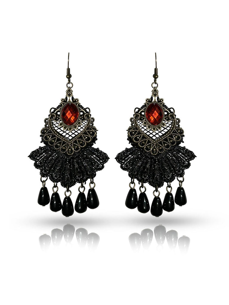Boucles d'oreilles vintage pendantes en perles de rubis pour Halloween