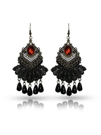 Boucles d'oreilles vintage pendantes en perles de rubis pour Halloween