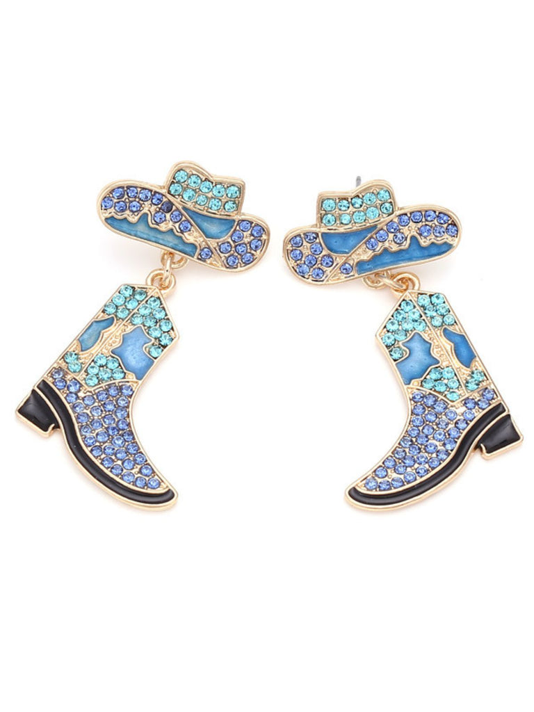 Boucles d'oreilles Cowboy en alliage avec strass