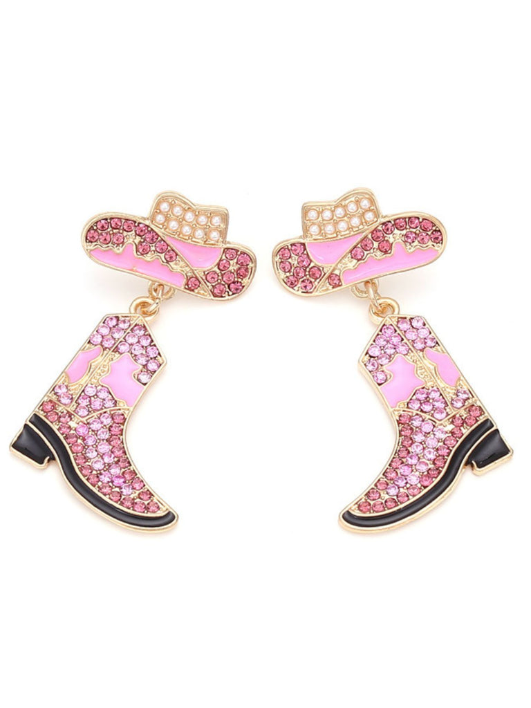 Boucles d'oreilles Cowboy en alliage avec strass