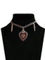 Collier avec pendentif croix en forme de cœur et de rose rouge pour Halloween