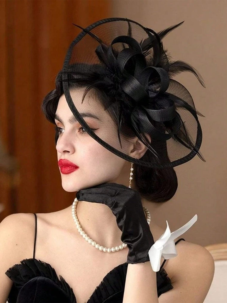 Chapeau Bibi Avec Plumes - Style Vintage Pour Mariage, Thé, Cérémonie - Fait Main Avec Bandeau - 6