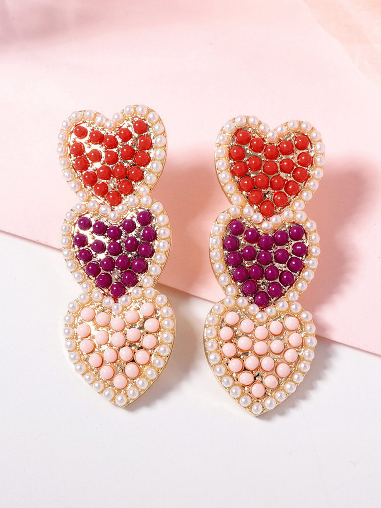 Boucles d'oreilles pendantes en perles d'imitation coeurs multicolores