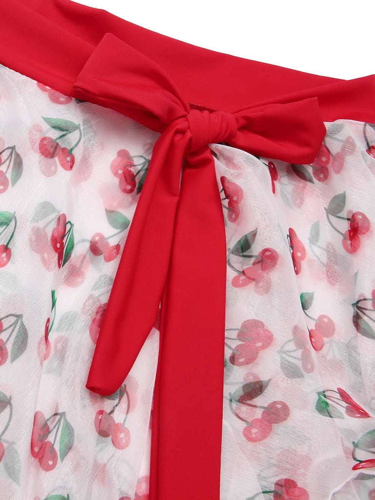 Ensemble bikini cerise et cache-maillot à nouer à lacets rouge années 50