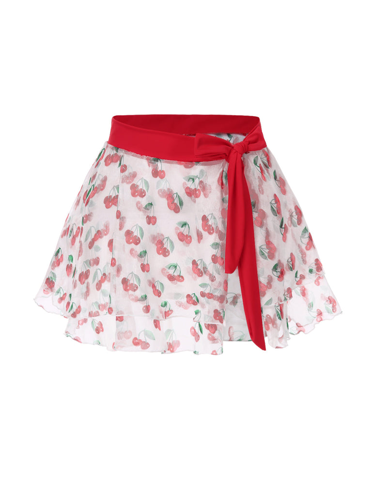 Ensemble bikini cerise et cache-maillot à nouer à lacets rouge années 50