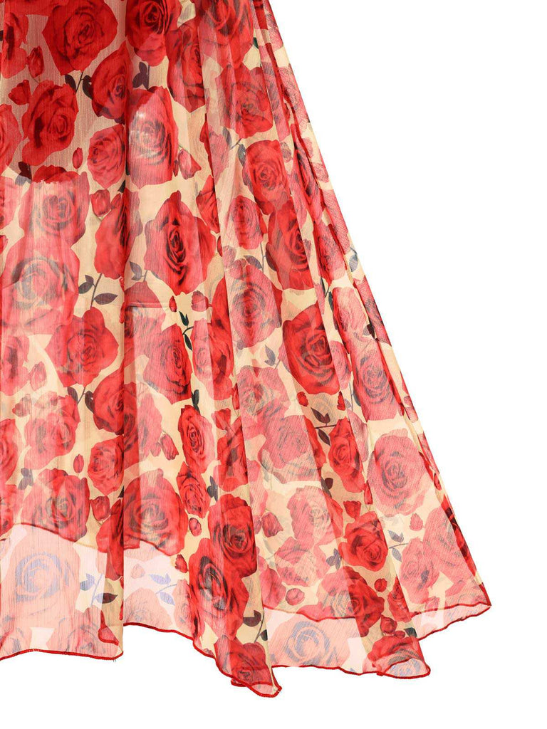 Prévente] Cache-maillot asymétrique longue roses rouge années 60