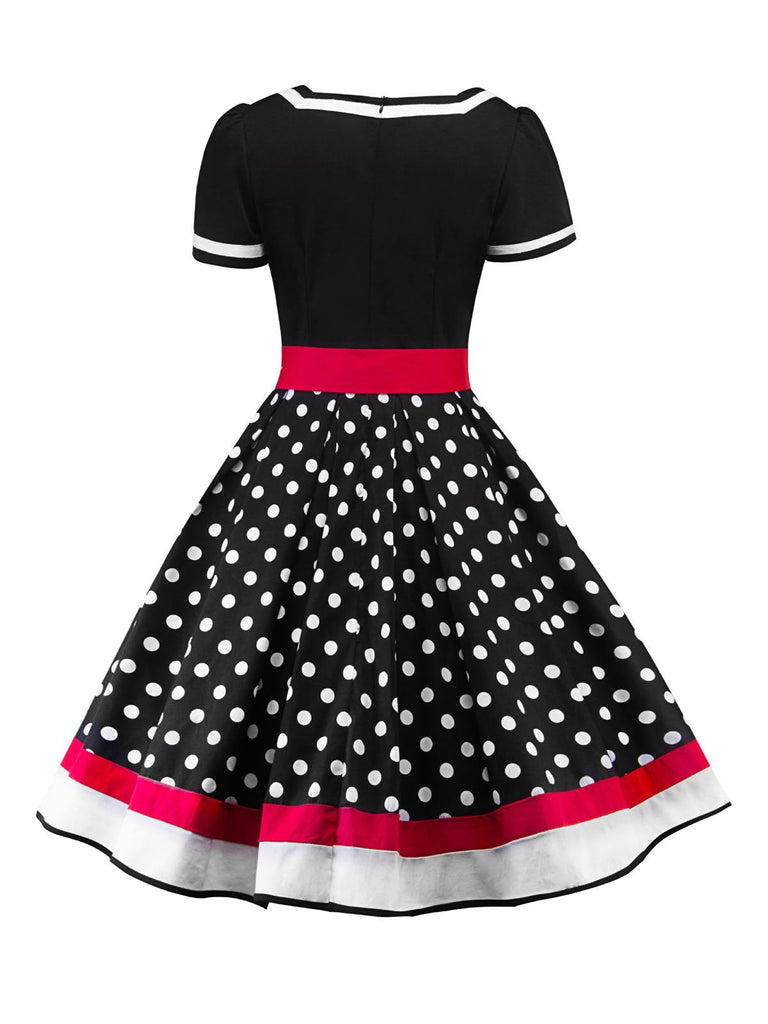 Robe Rockabilly Swing Vintage Année 50 Pois Ceinturée Cocktail