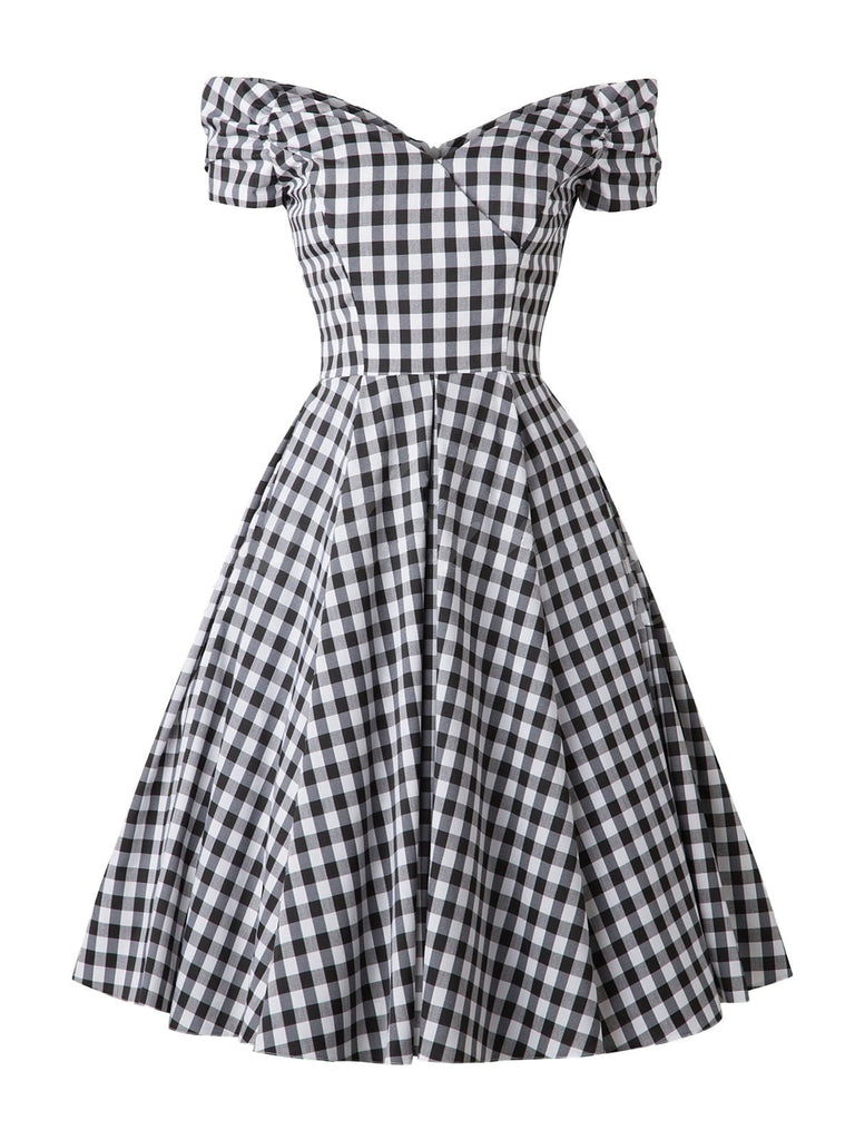 Robe Swing Vintage Année 50 Noire à Carreaux Grande Taille Soirée Cocktail