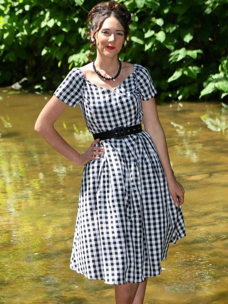 Robe Swing Vintage Année 50 Noire à Carreaux Soirée Cocktail