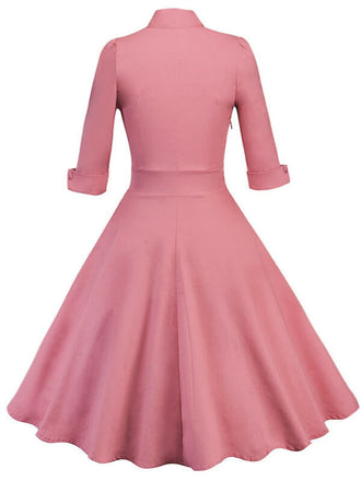 Robe Vintage Années 50 Patchwork à Pois Manches Longues Pin Up