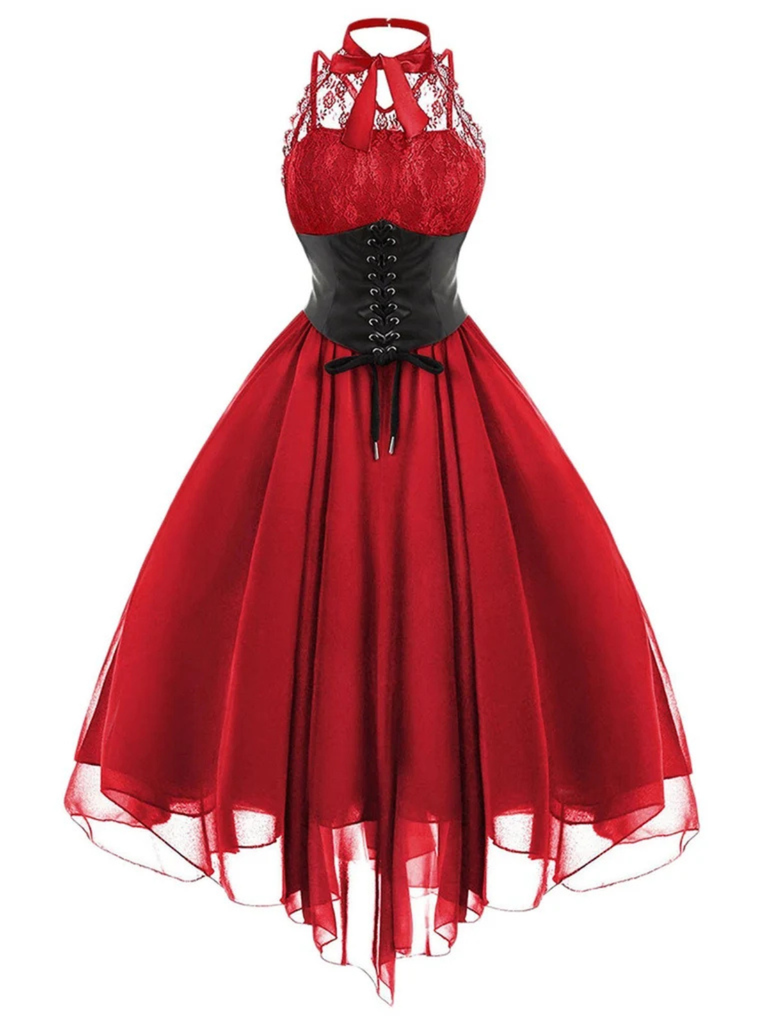 Robe de Vampire Déguisement Gothique Steampunk en Dentelle