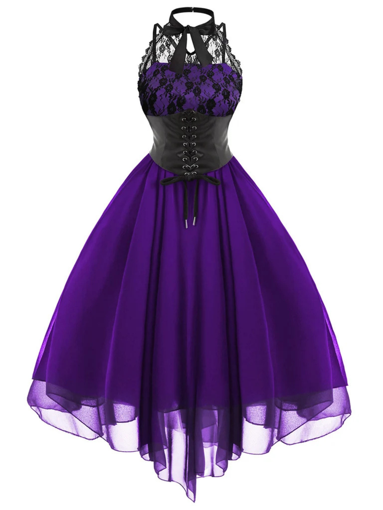 Robe de Vampire Déguisement Gothique Steampunk en Dentelle