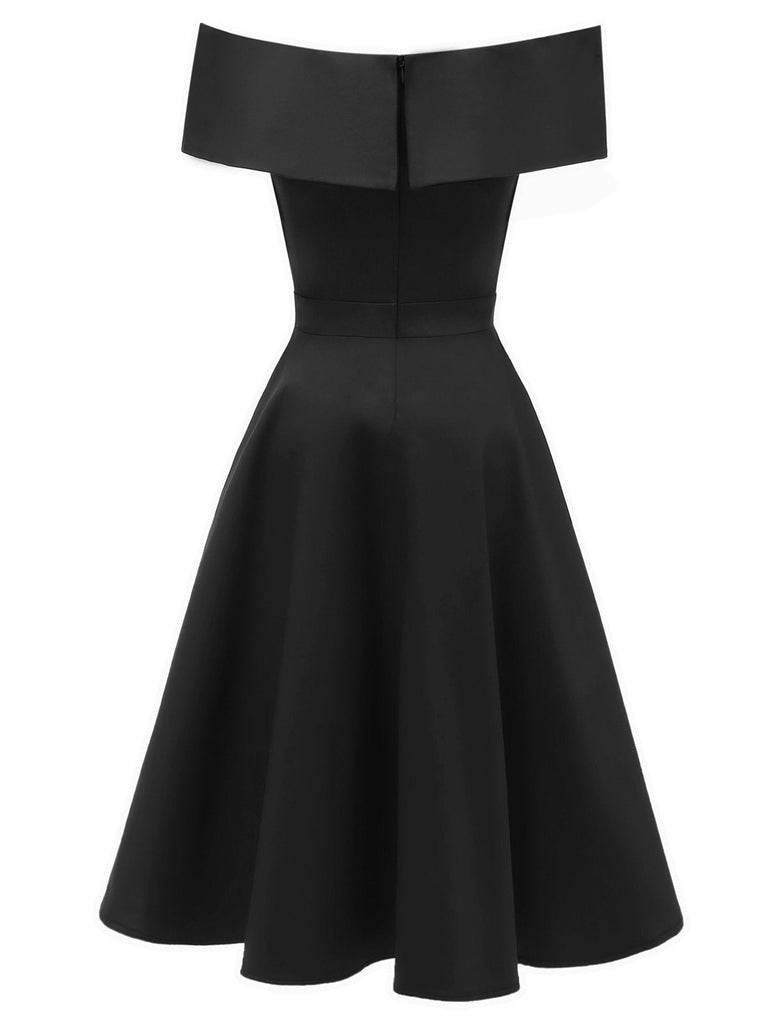 Robe Swing Vintage Année 50 Solide Epaule Nu Soirée Cocktail 7