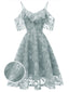 Robe à Bretelle Vintage Rose Année 50 à Volants Dos Nu Dentelle Cocktail