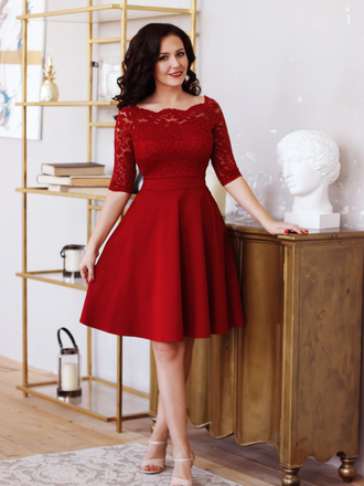 Robe Balançoire Vintage Année 50 Épaule Nue Dentelle Patchwork Cocktail