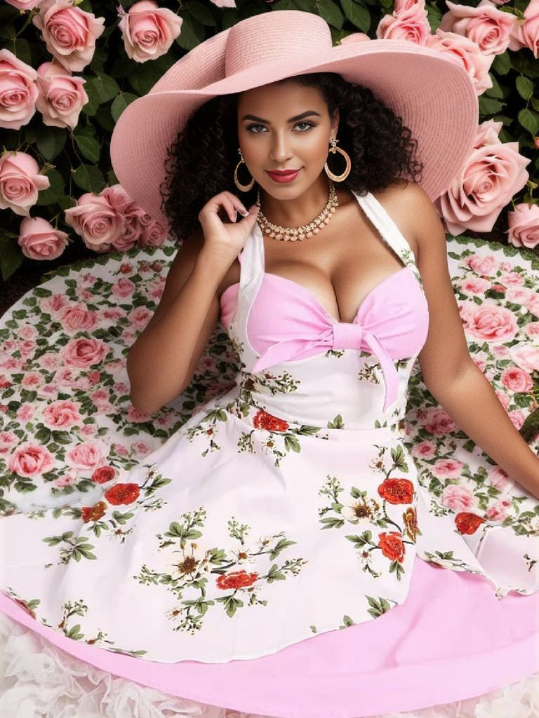 Robe Balançoire Année 50 Florale Rose à Licou