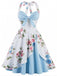 [Prévente] Robe Évasée Halter Florale Bleu Ciel Années 1950