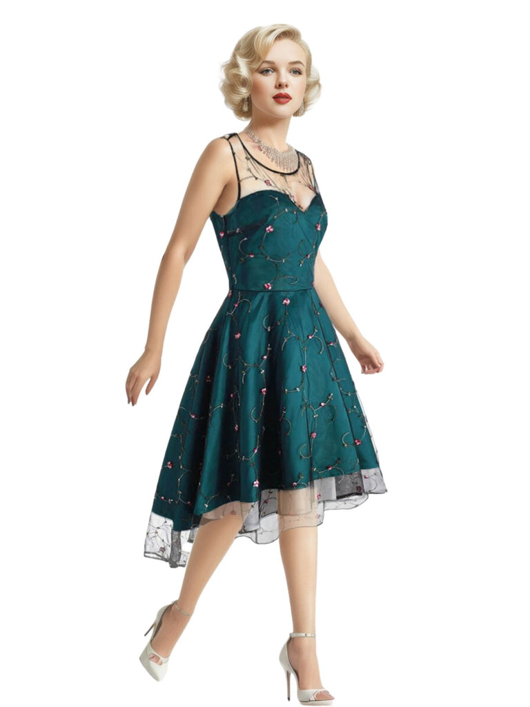 Robe Vintage Année 50 Floral En Dentelle Verte Soirée Cocktail