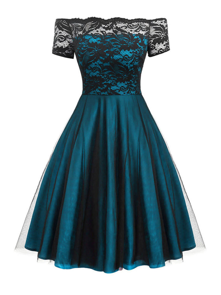 Robe de Noël Vintage Année 50 Dentelle Épaule Nue Soirée Cocktail Chic