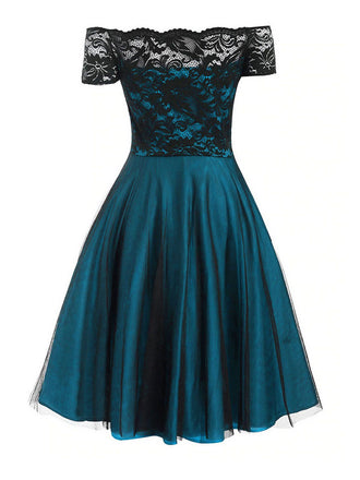 Robe de Noël Vintage Année 50 Dentelle Épaule Nue Soirée Cocktail Chic 2