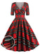 Robe Vintage Année 50 Demi-manches Col V Carreaux Cocktail Pin Up