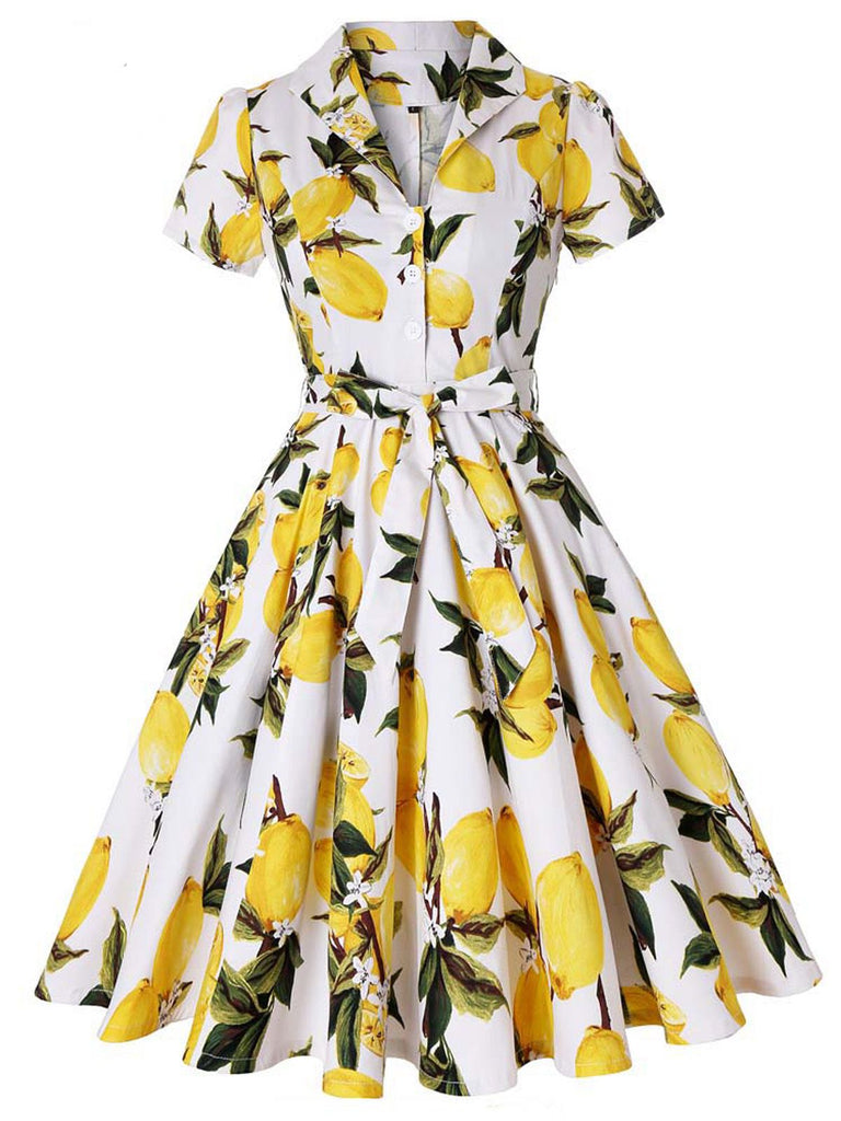 Robe Vintage Années 50 A Citron Manches Courtes Chic